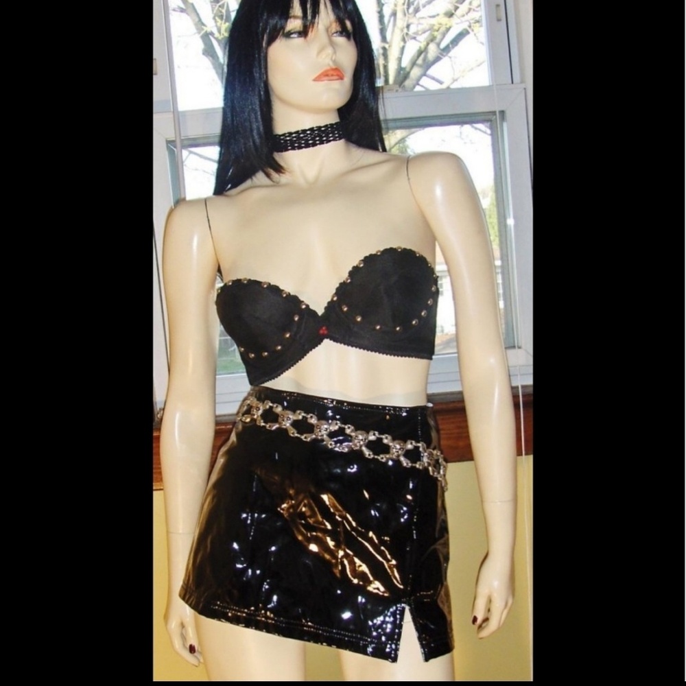 Vintage Studded Biker Babe Strapless Bra Top